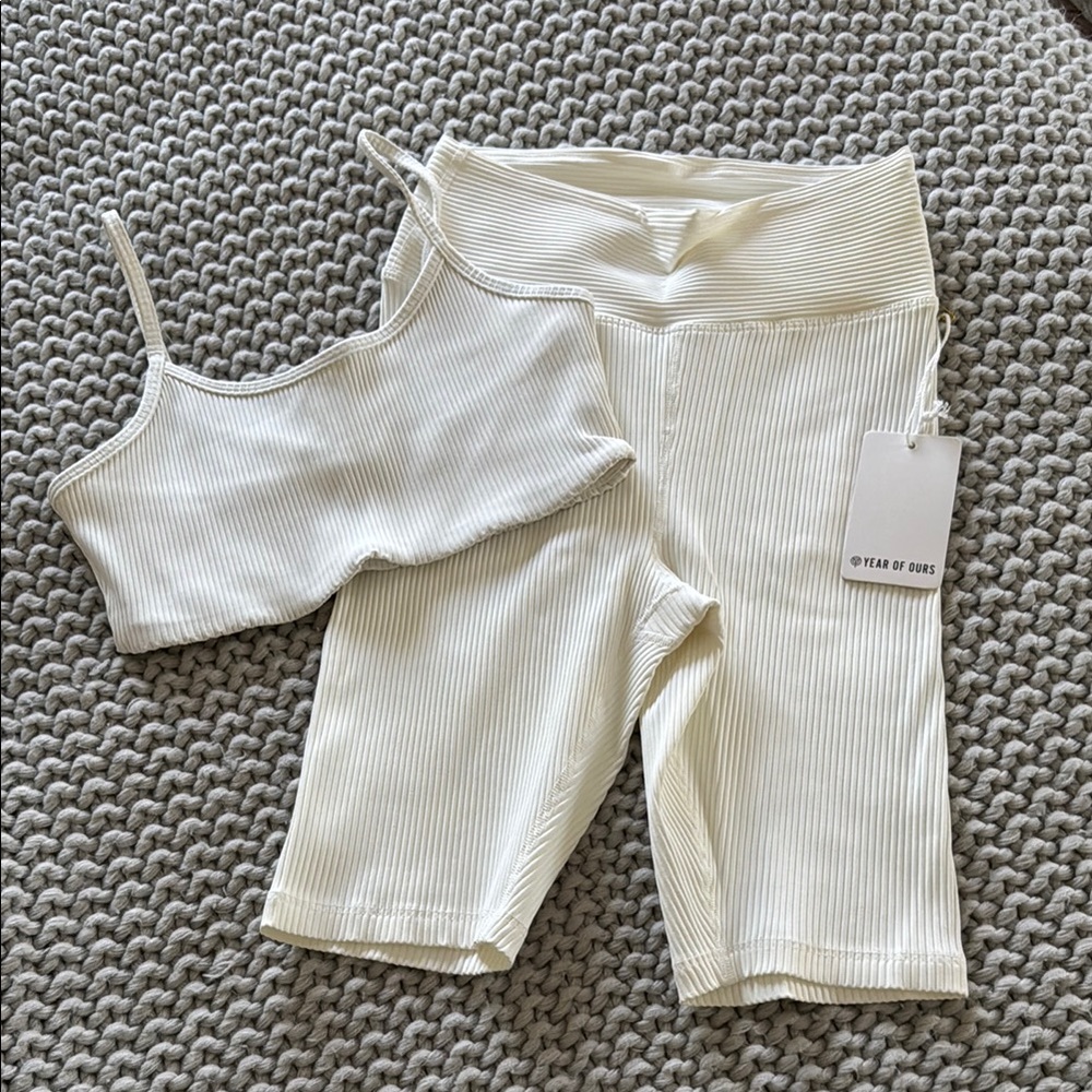 YEARS OF OURS Cream Ribbed Two-Piece Set